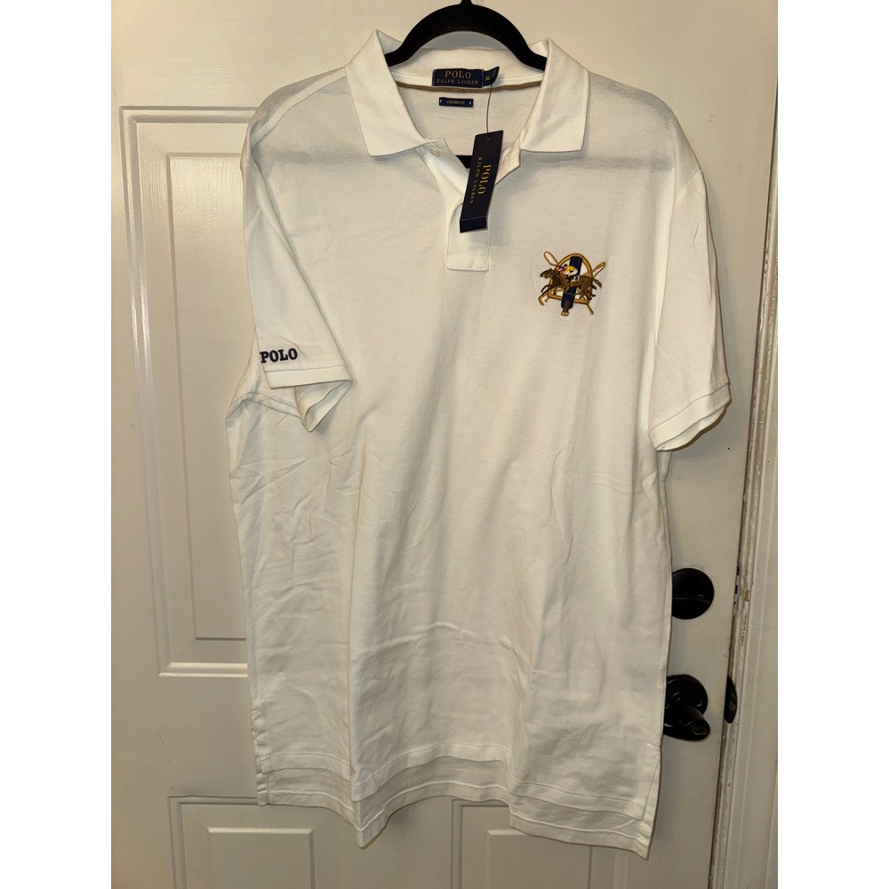 Polo Ralph Lauren Mens XL Custom Fit White Short Sleeve Embroidered Crest Polo